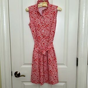 J. McLaughlin Catalina Geometric Cloth Dress, orange/red & white, XS